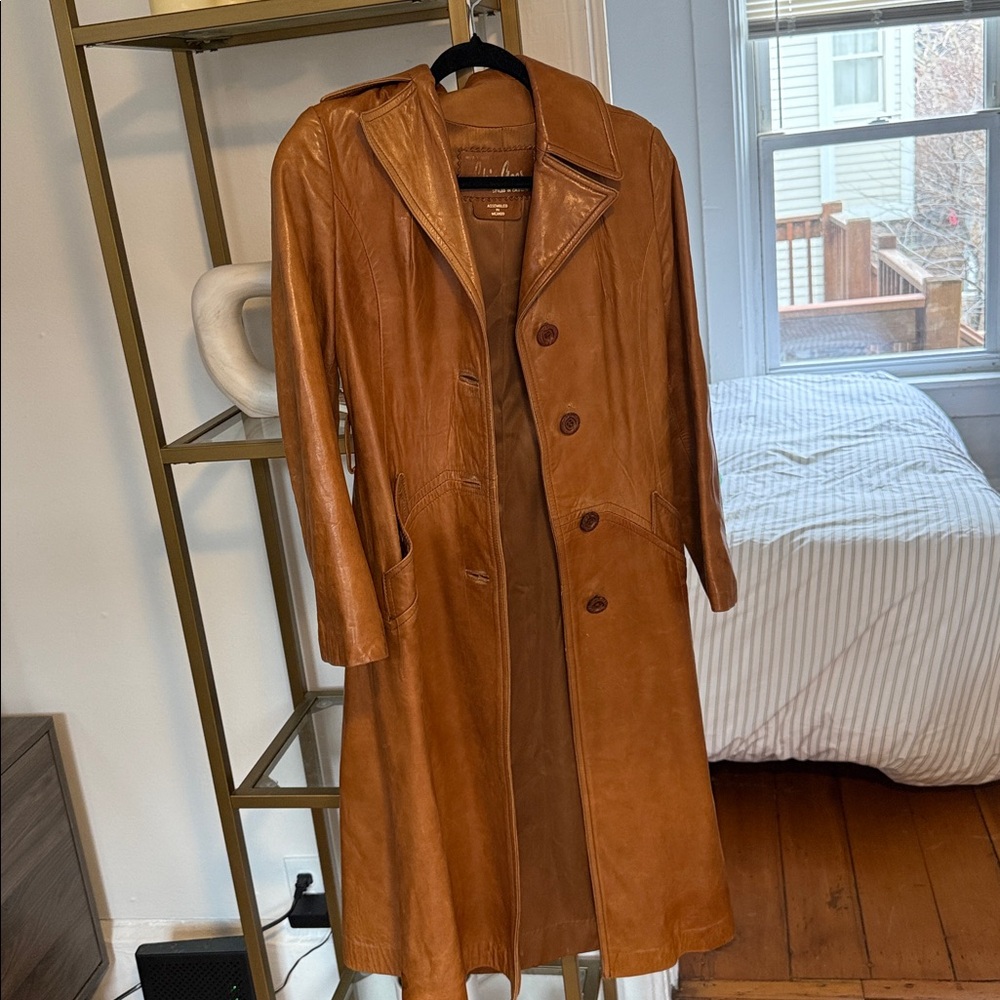in Gear Brown Leather Trench Coat | XS | Vintage Style